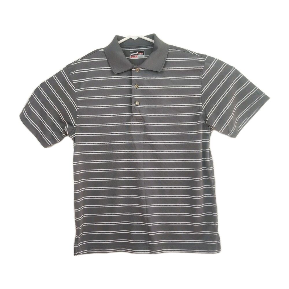 Grand Slam men's 1/4-button polo shirt, Medium, gray w/ white stripes VGC